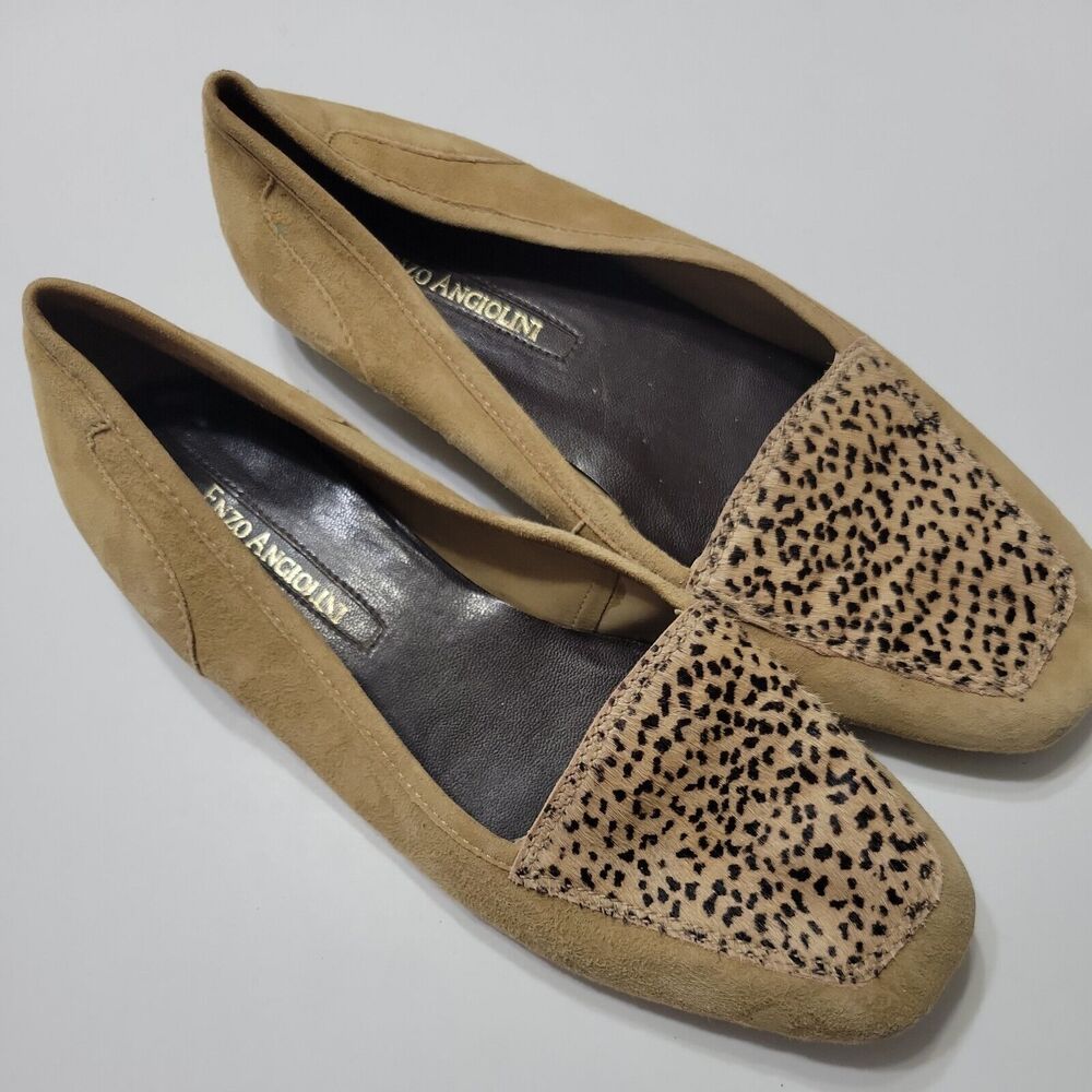 Enzo Angiol Loafers Womens 8 Flat Shoes Square Toe Leather Slip On Dye Calf Hair